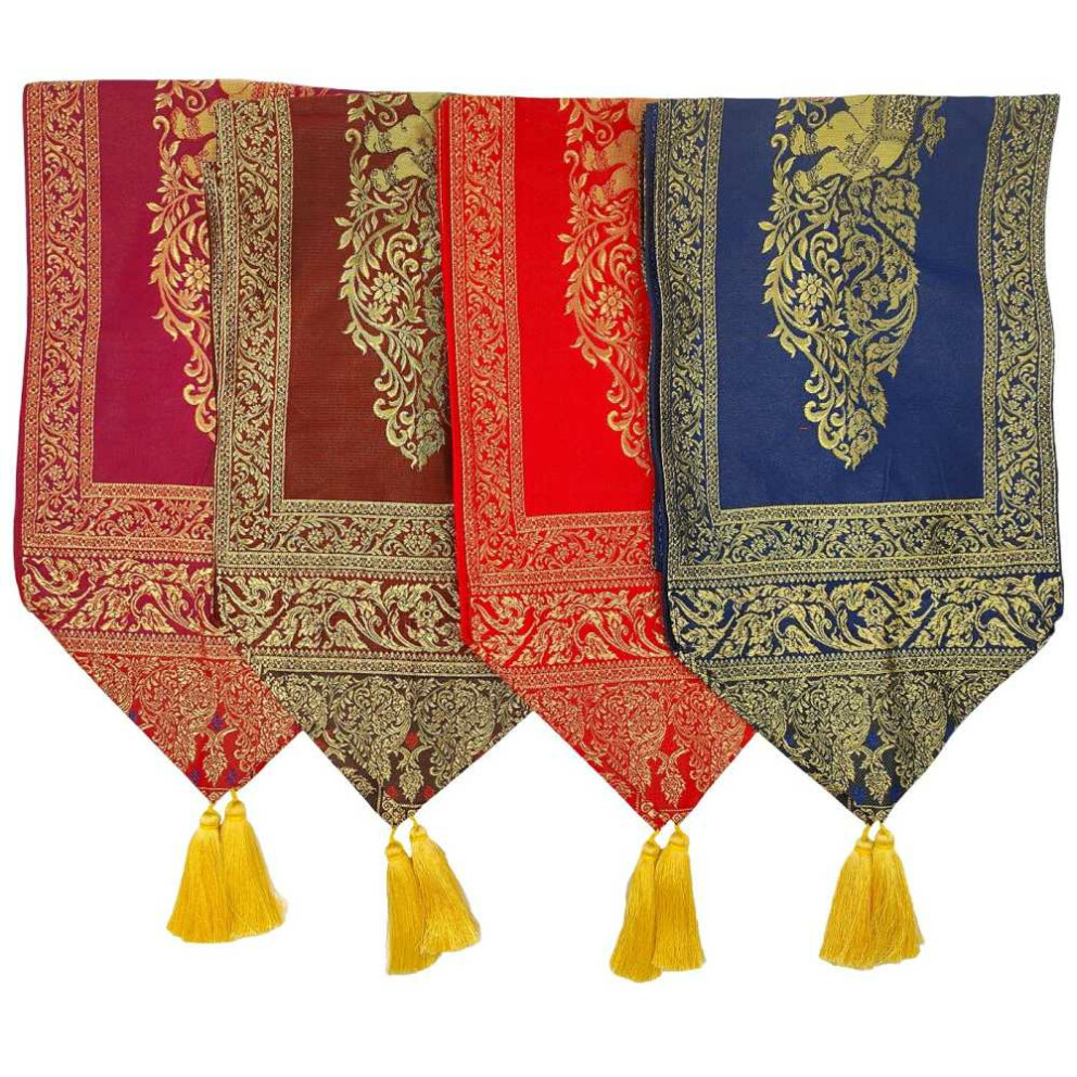 Fabric Runner with Tassels & Elephant Pattern 23x200cm