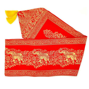 Fabric Runner with Tassels & Elephant Pattern 23x200cm