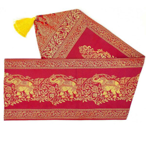 Fabric Runner with Tassels & Elephant Pattern 23x200cm