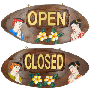 Door sign: OPEN-CLOSED in teak wood with Thai painting