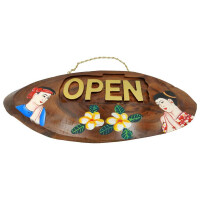 Door sign: OPEN-CLOSED in teak wood with Thai painting