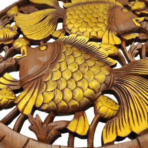 Scultura in legno tailandese di teak pesce Ø 60 cm