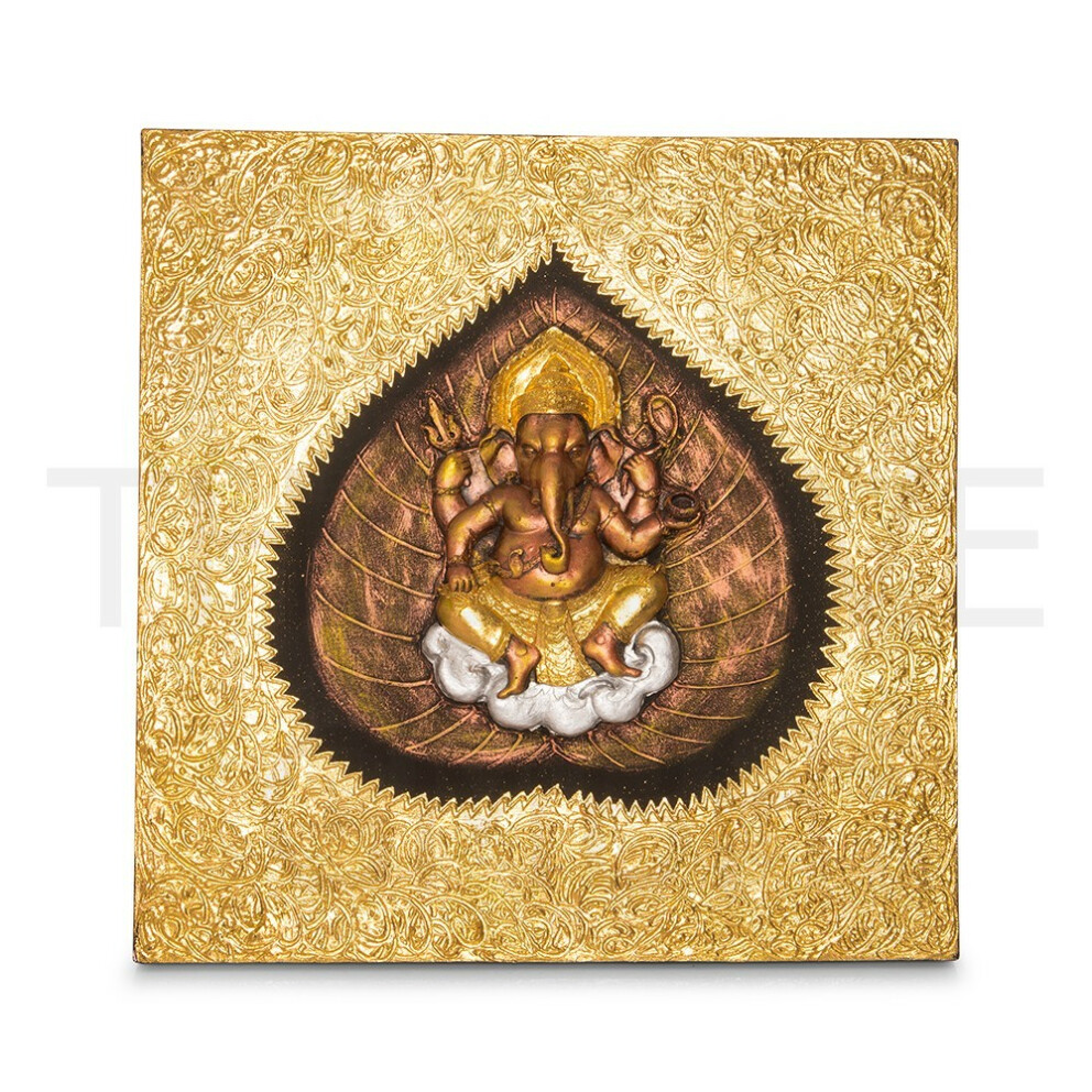 Quadro di struttura tailandese Ganesha oro - 60 x 60 cm