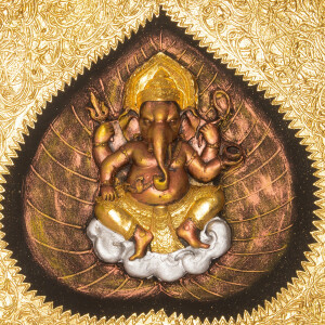 Quadro di struttura tailandese Ganesha oro - 60 x 60 cm