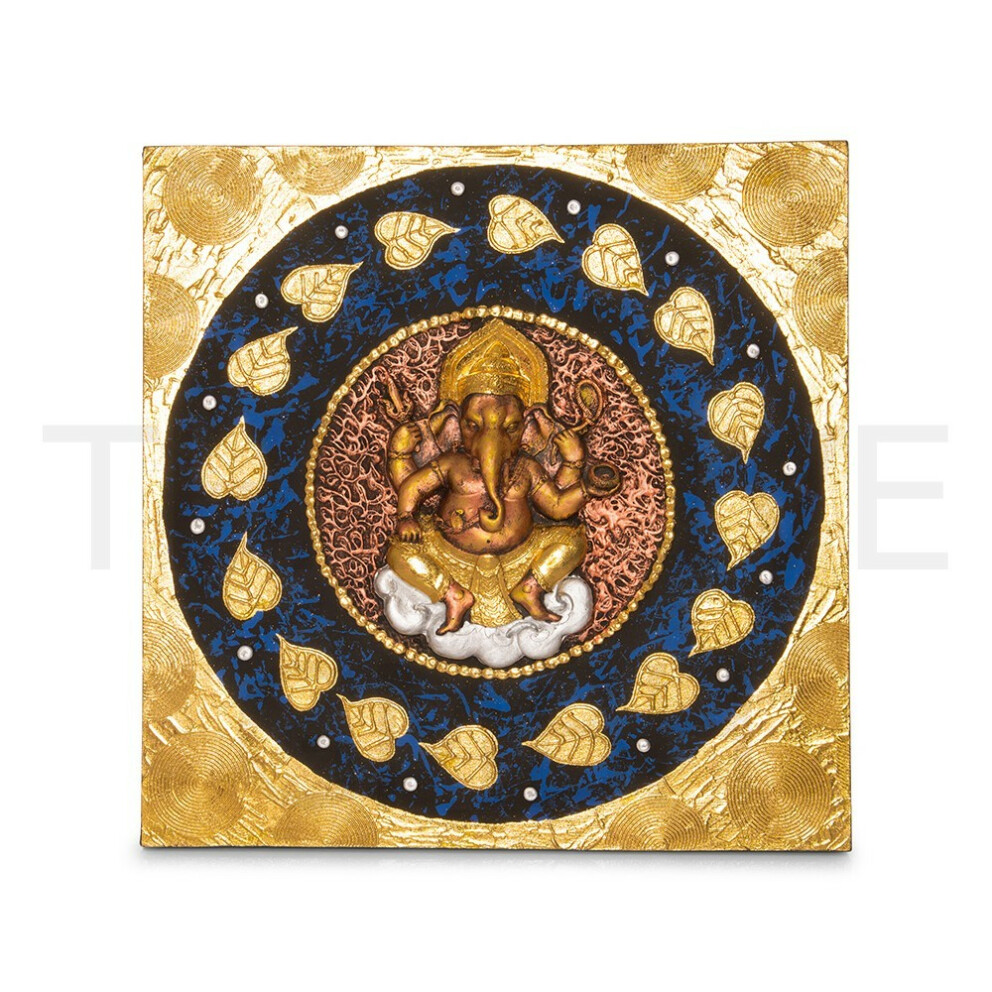 Quadro di struttura tailandese Ganesha oro - 60 x 60 cm
