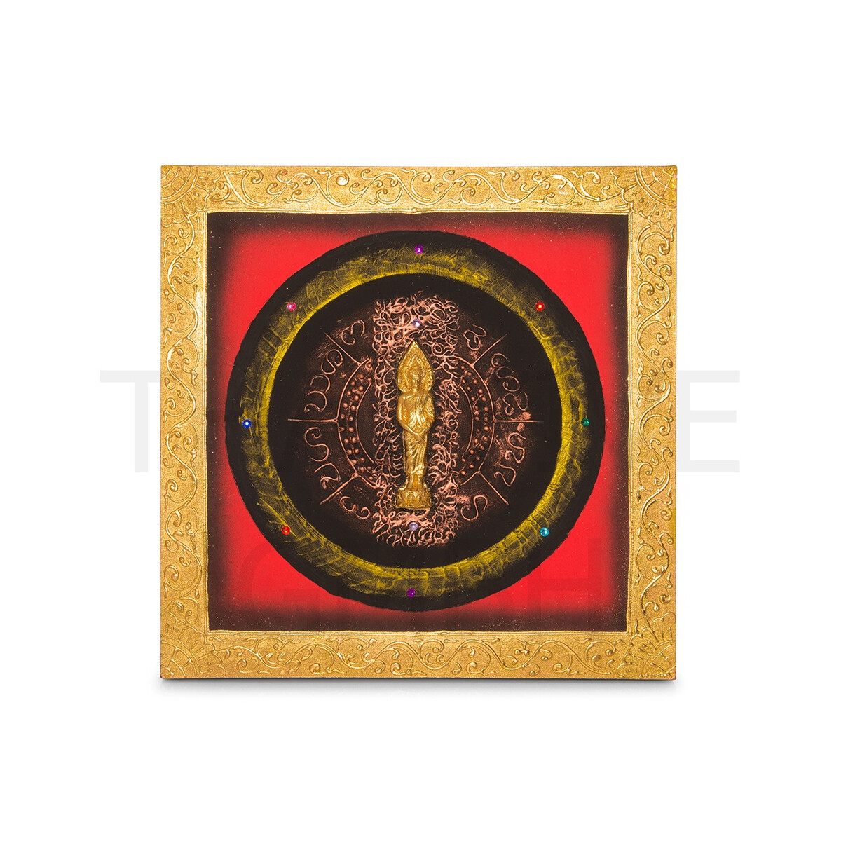 Thai Struktur Bild Buddha stehend rot-gold - 60 x 60 cm