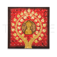 Thai Struktur Bild Buddha sitzend rot-gold - 60 x 60 cm
