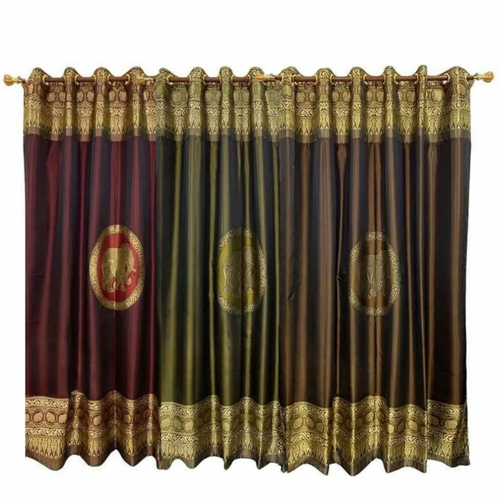 Thai Silk Curtain with Elephant Pattern & Eyelets