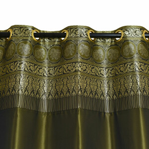 Thai Silk Curtain with Elephant Pattern & Eyelets