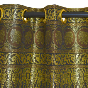 Thai Silk Curtain with Elephant Pattern & Eyelets