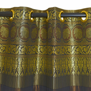 Thai Silk Curtain with Elephant Pattern & Eyelets