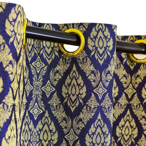 Thai Silk Curtain with Thai Pattern & Eyelets Blue...