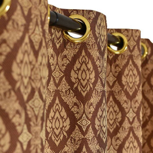 Thai Silk Curtain with Thai Pattern & Eyelets Brown...