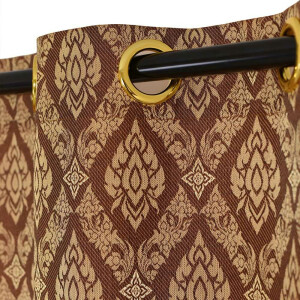 Thai Silk Curtain with Thai Pattern & Eyelets Brown 240x200cm