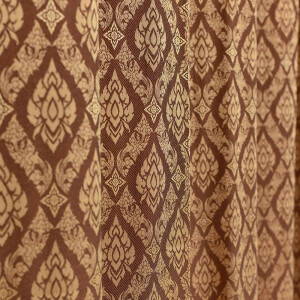 Thai Silk Curtain with Thai Pattern & Eyelets Brown 240x200cm