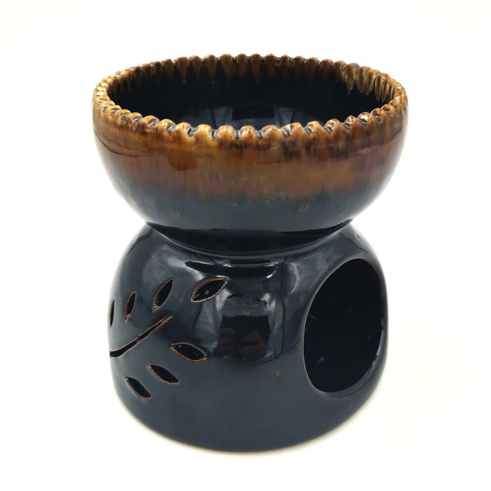 Lampada per olio profumato, scalda olio da massaggio in ceramica per luce da tè Marrone scuro