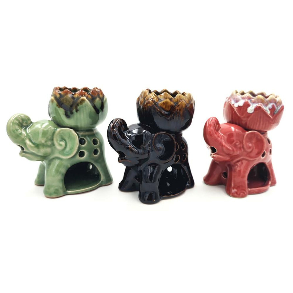 Lamp for scented oil made of ceramic for tea light Elephant Lotus