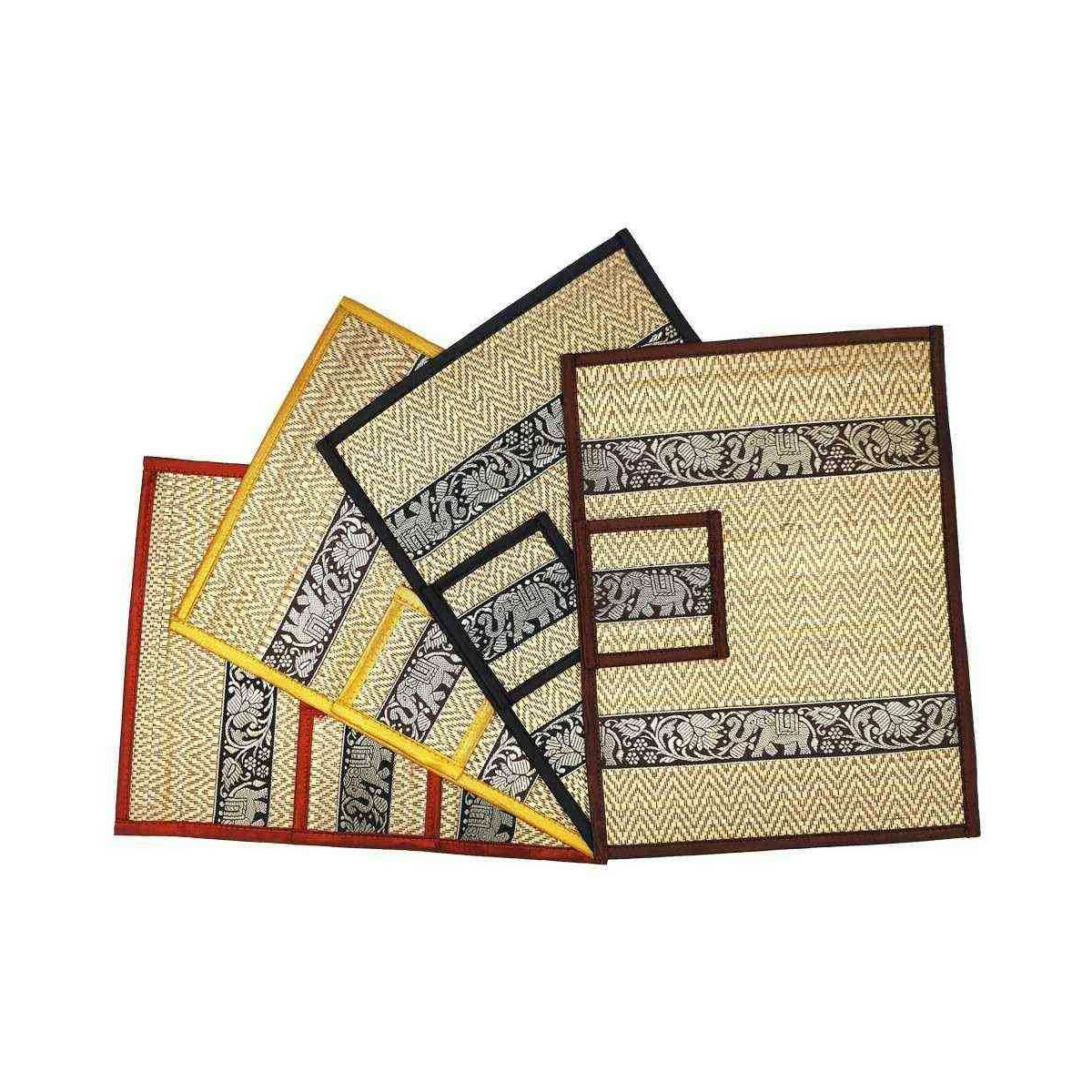 Thai Tisch-Set Untersetzer Platz-Set 8-teilig aus Bast...