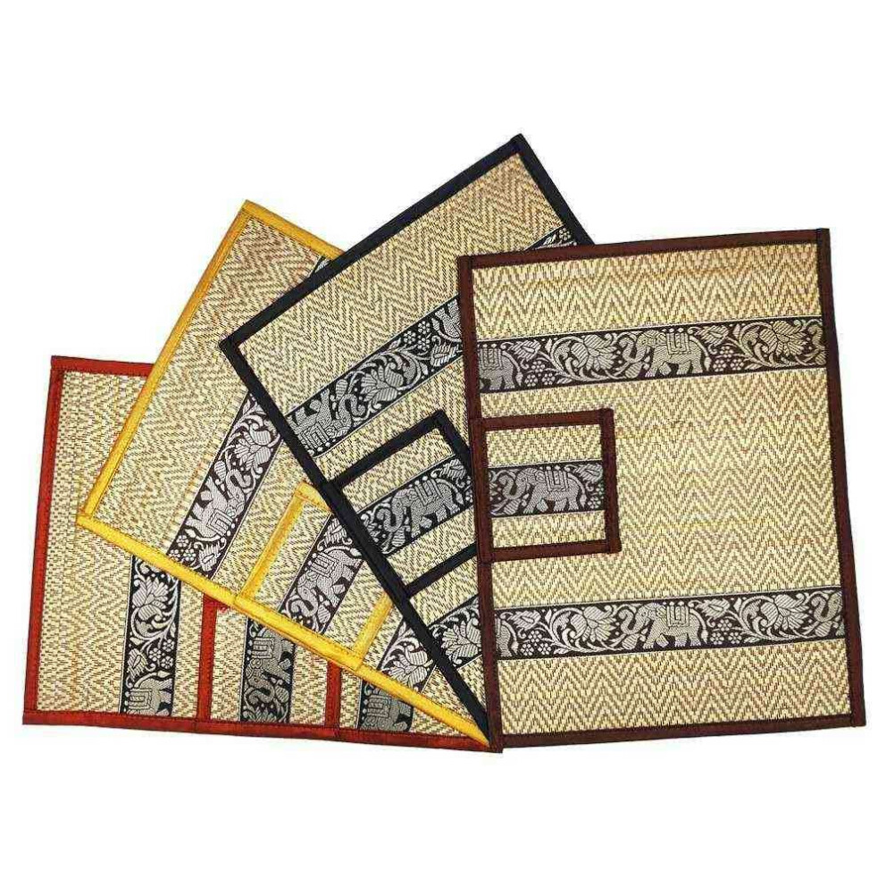 Thai Table Set Coasters Place Set 8 Piece Bast with Elephant Pattern