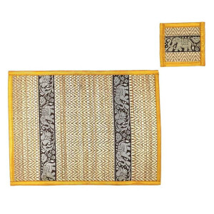 Thai Table Set Coasters Place Set 8 Piece Bast with Elephant Pattern