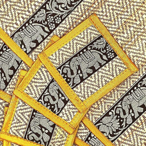 Thai Table Set Coasters Place Set 8 Piece Bast with Elephant Pattern