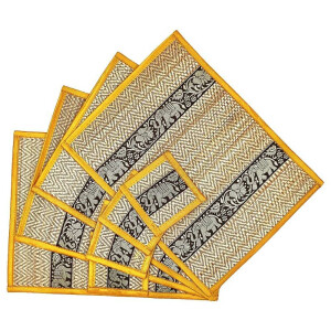 Thai Table Set Coasters Place Set 8 Piece Bast with Elephant Pattern