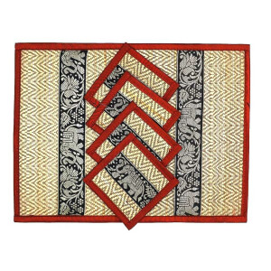 Thai Table Set Coasters Place Set 8 Piece Bast with Elephant Pattern