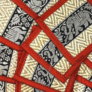 Thai Table Set Coasters Place Set 8 Piece Bast with Elephant Pattern