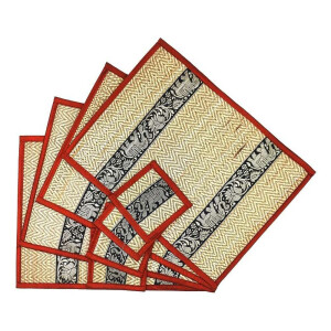 Thai Table Set Coasters Place Set 8 Piece Bast with Elephant Pattern