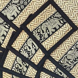 Thai Table Set Coasters Place Set 8 Piece Bast with Elephant Pattern