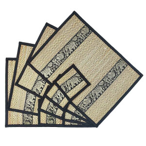 Thai Table Set Coasters Place Set 8 Piece Bast with Elephant Pattern