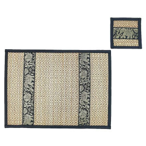 Thai Table Set Coasters Place Set 8 Piece Bast with Elephant Pattern