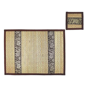Thai Table Set Coasters Place Set 8 Piece Bast with Elephant Pattern