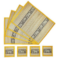 Thai Table Set Coasters Place Set 8 Piece Bast with Elephant Pattern