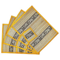 Thai Table Set Coasters Place Set 8 Piece Bast with Elephant Pattern