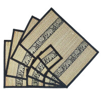 Thai Table Set Coasters Place Set 8 Piece Bast with Elephant Pattern