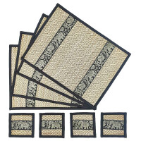 Thai Table Set Coasters Place Set 8 Piece Bast with Elephant Pattern