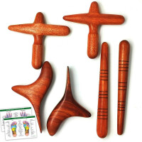 Set di legno per massaggi (8 pezzi): 2x bastone da massaggio + 2x croce + 2x uccello & 2 poster DIN A4