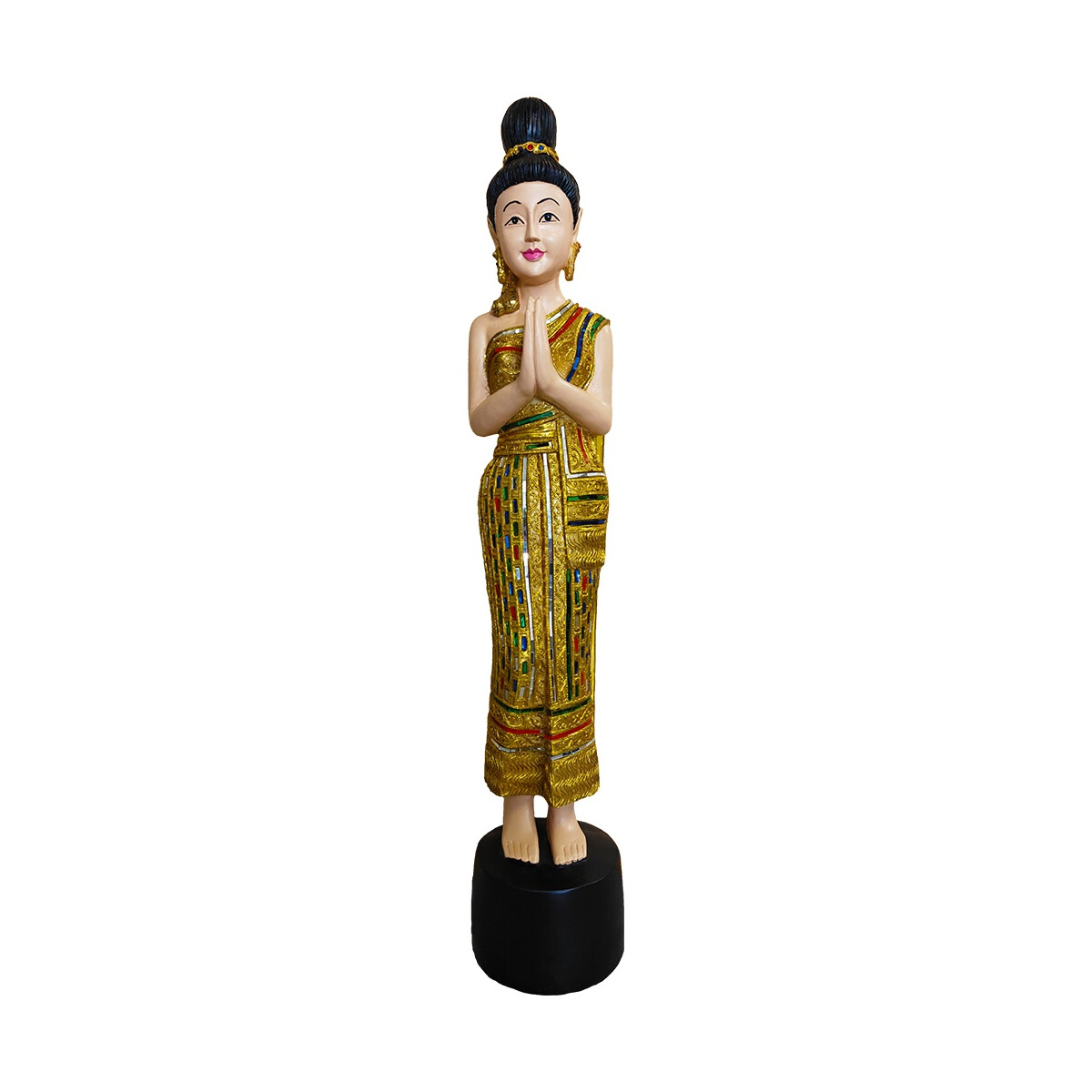 Thai Sawasdee Lady Statue Figur gold aus Harz 88cm