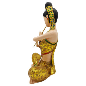 Thai Sawasdee Lady statue figure gold sitting with flute
