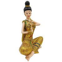 Thai Sawasdee Lady statue figure gold sitting with flute