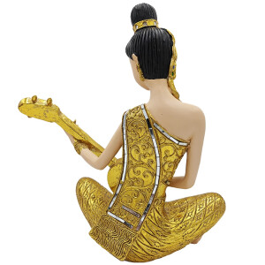 Thai Sawasdee Lady statue figure gold sitting with Phin