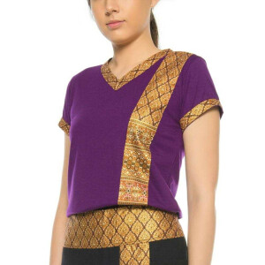 T-shirt da donna per massaggio thailandese con motivo tradizionale, slim fit
