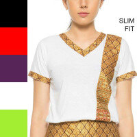 T-shirt da donna per massaggio thailandese con motivo tradizionale, slim fit
