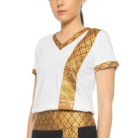 T-shirt da donna per massaggio thailandese con motivo tradizionale, slim fit