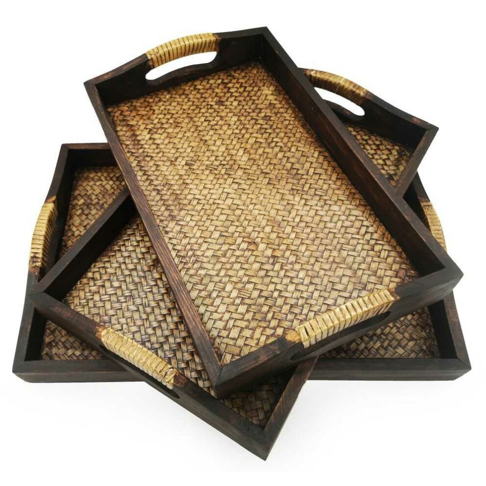 SET Thai Rattan Bamboo Serving Tray Breakfast Tray