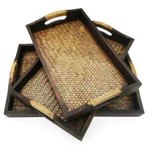 SET Thai Rattan Bamboo Serving Tray Breakfast Tray