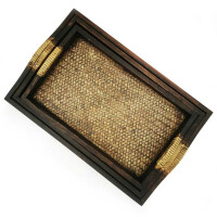 SET Thai Rattan Bamboo Serving Tray Breakfast Tray