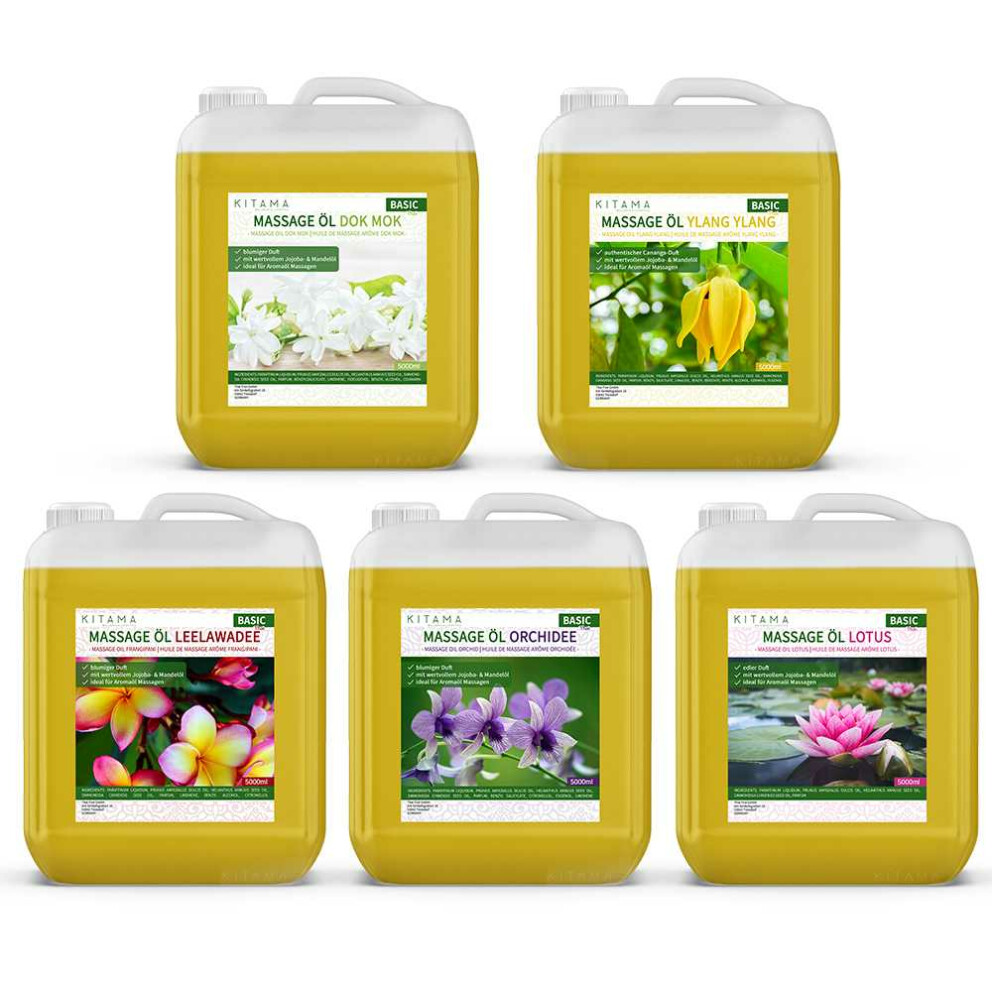 Zestaw 5ciu olejków do masażu - Dom Mok, Leelawadee, orchidea, lotos & Ylang Ylang 5000ml