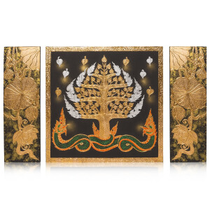 Thai Struktur Bild 3-teilig goldener Baum - 130 x 80cm -...
